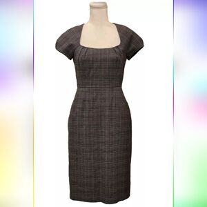 Banana Republic Gray Window Pane Square Neck Career Sheath Dress Pockets Sz 4